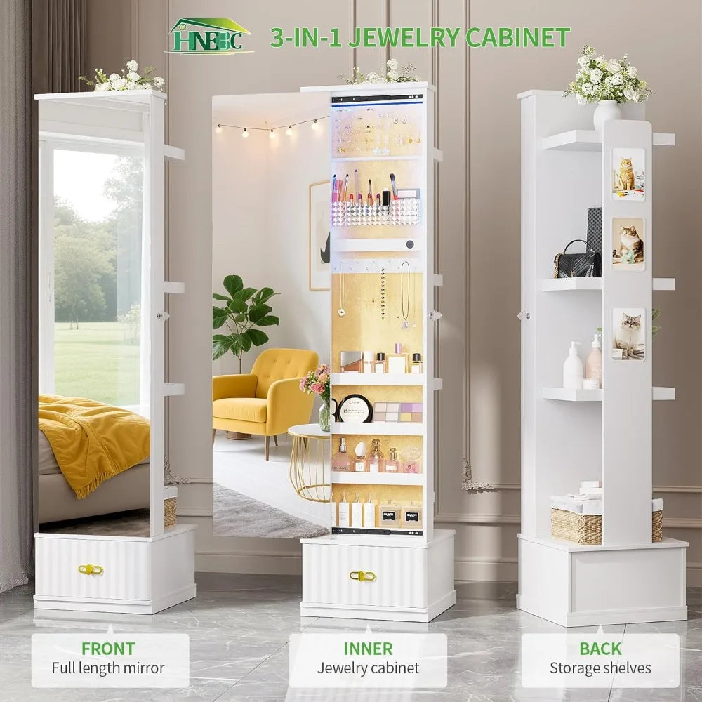 RBXC Full Length Mirror Jewelry Cabinet with Stand and Storage