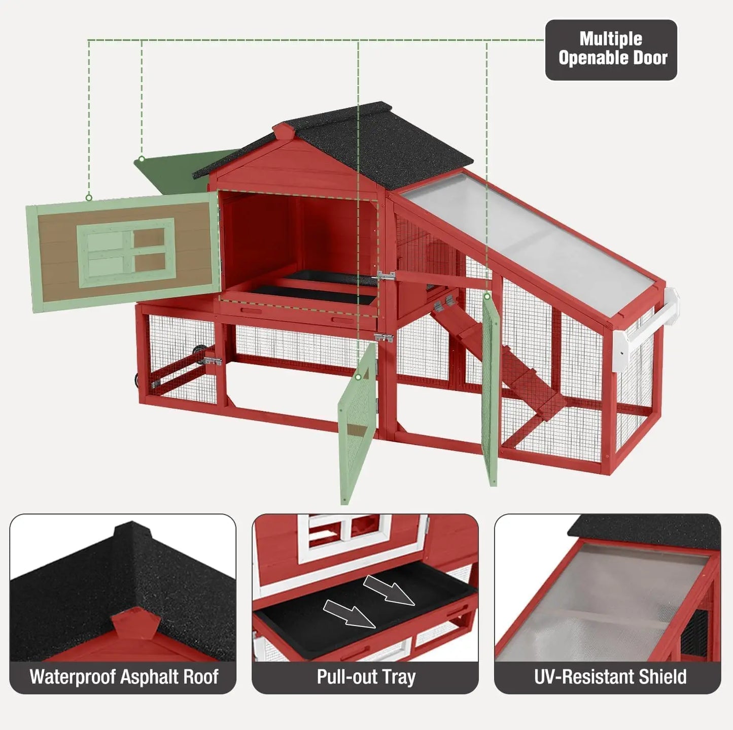 Mobile Outdoor Chicken Coop With Wheels And Nesting Box