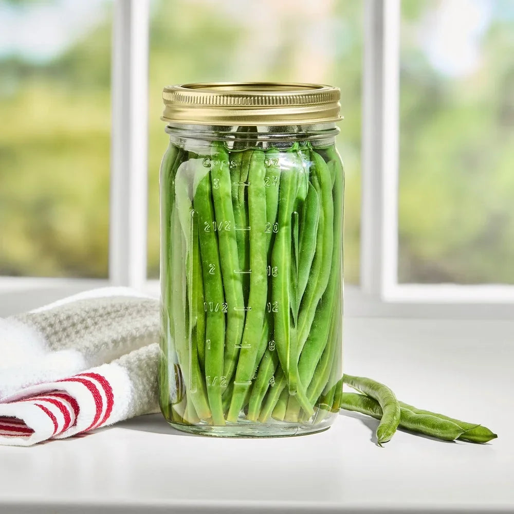Clear Glass Wide-Mouth Canning Jars With Airtight Lids 12-Count
