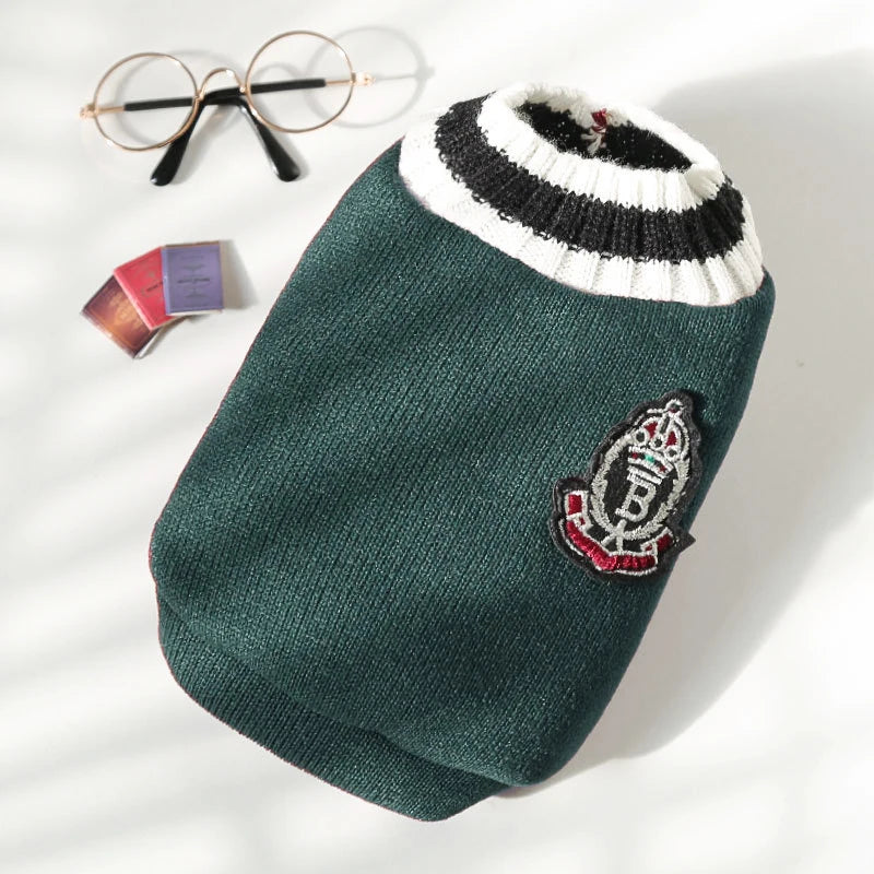 Winter Warm Dog Sweater College Style V Neck Knitwear Dogs