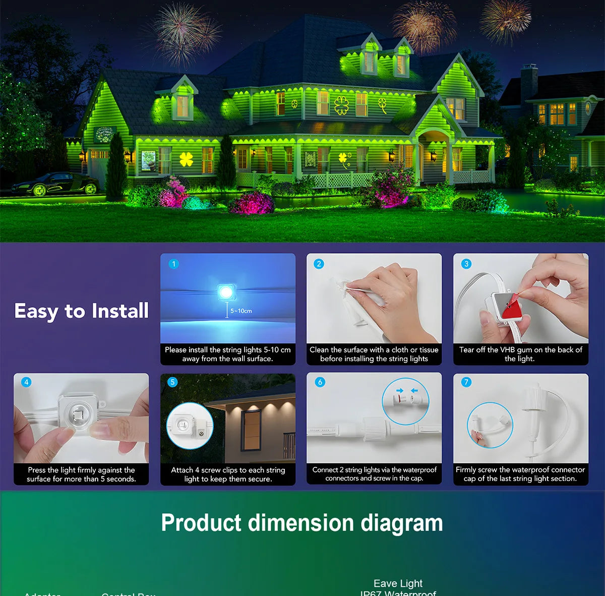 MIMIRGB Outdoor Eaves LED Light String With App Control