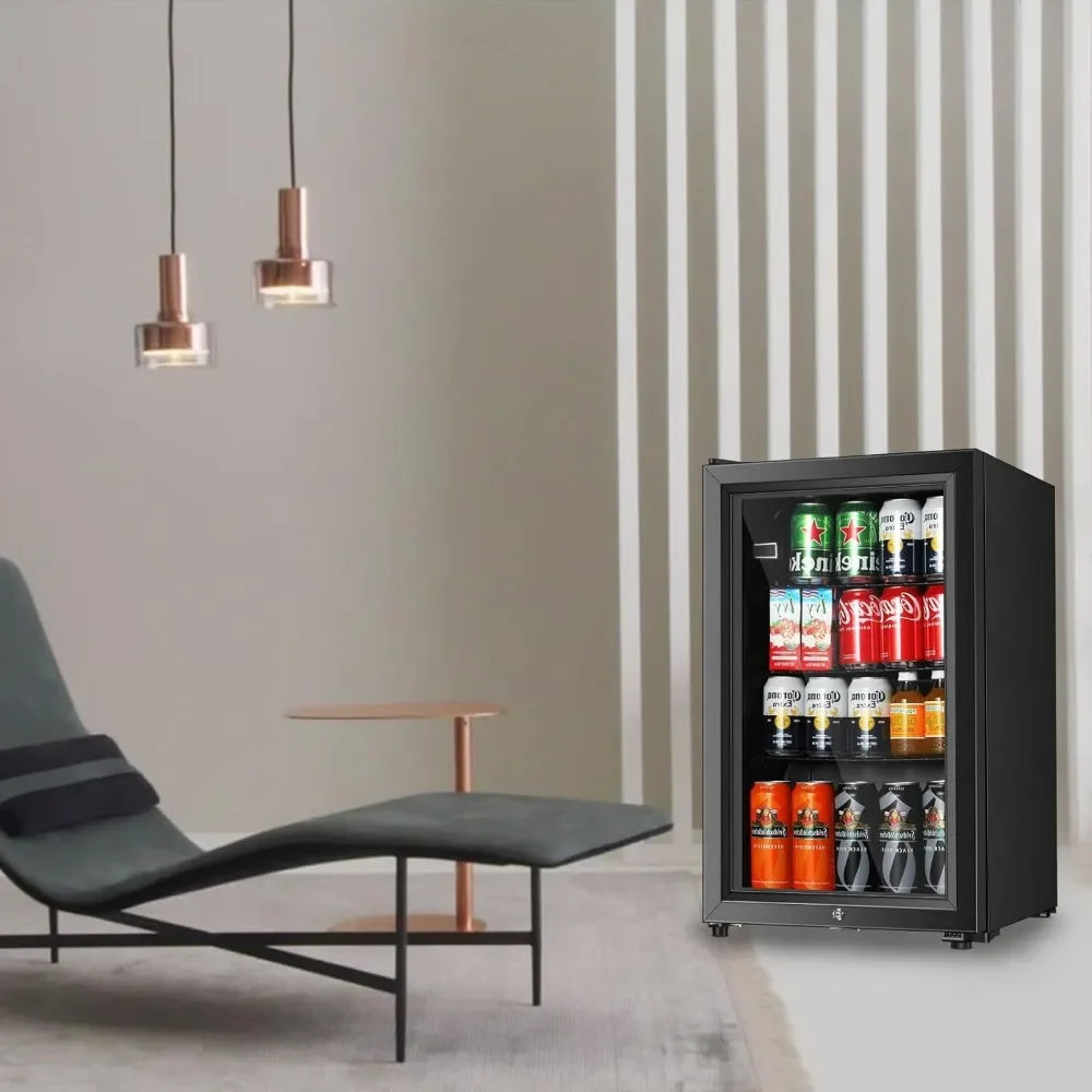 Beverage Refrigerator Freestanding Cooler With Double Glass Doors