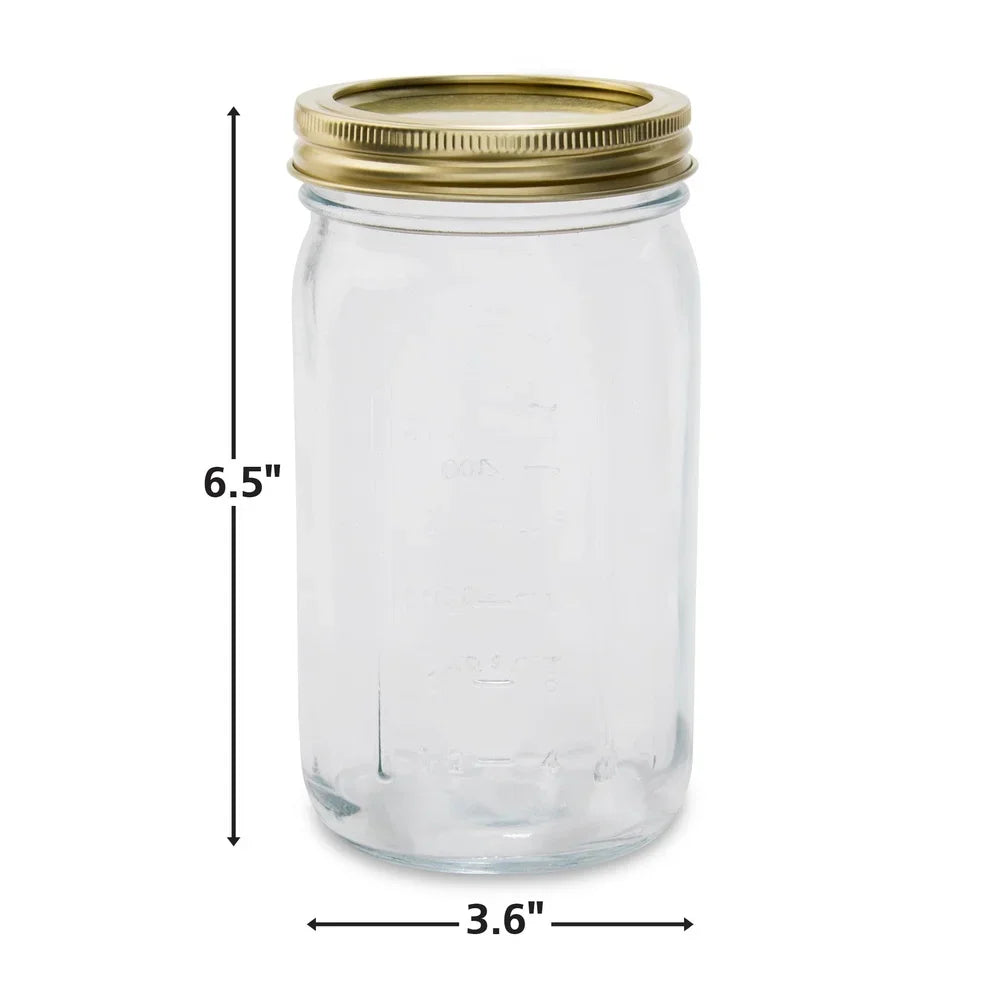 Clear Glass Wide-Mouth Canning Jars With Airtight Lids 12-Count