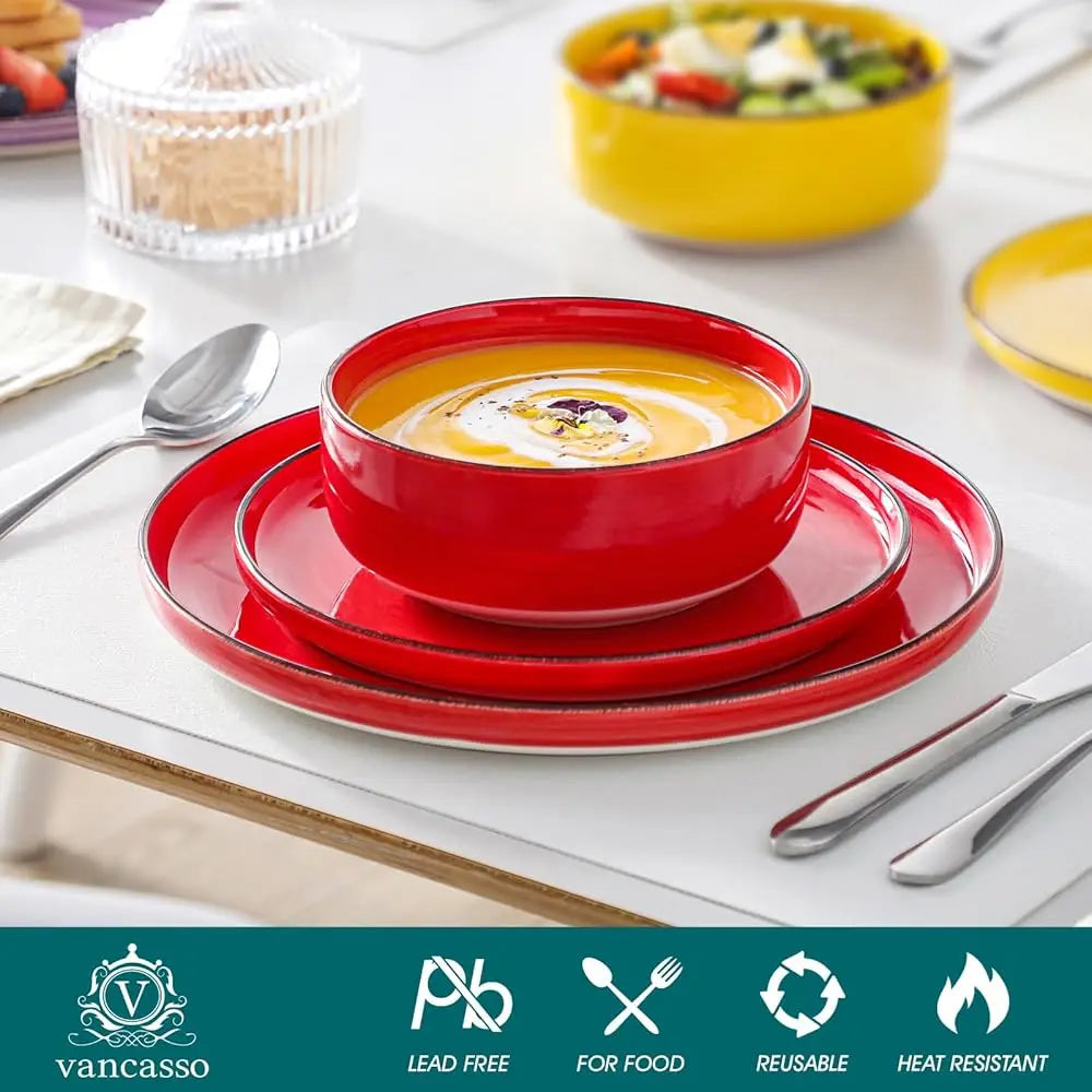 BONJEAN Stoneware Dinnerware Set Polished Plates and Bowls Dishwasher Safe