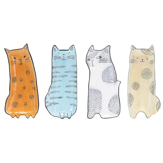 BONJEAN Cartoon Cat Stoneware Appetizer Plates Set Of 4