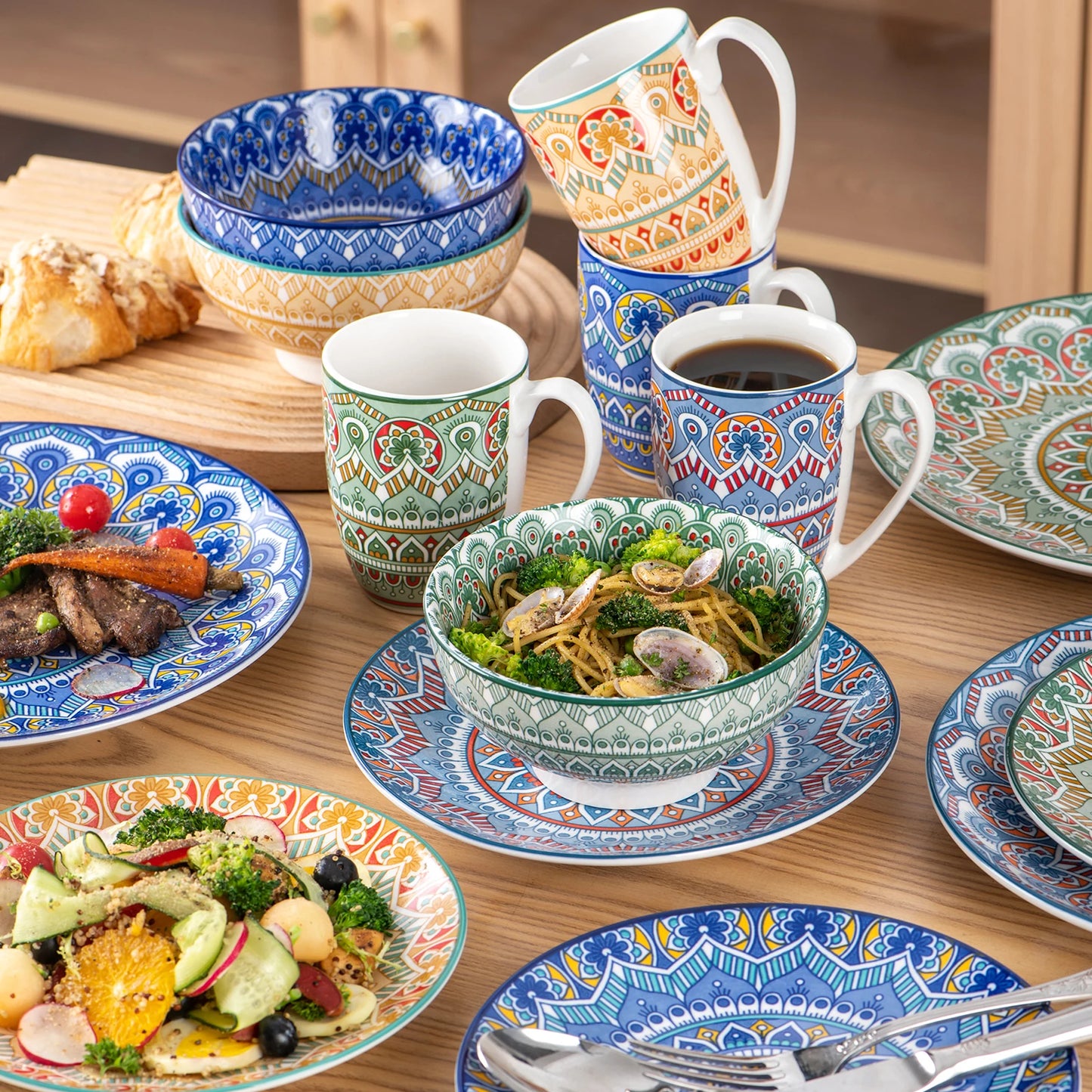 MALACASA Mandala Dinnerware Set Ceramic Porcelain 16 32 48 Pieces