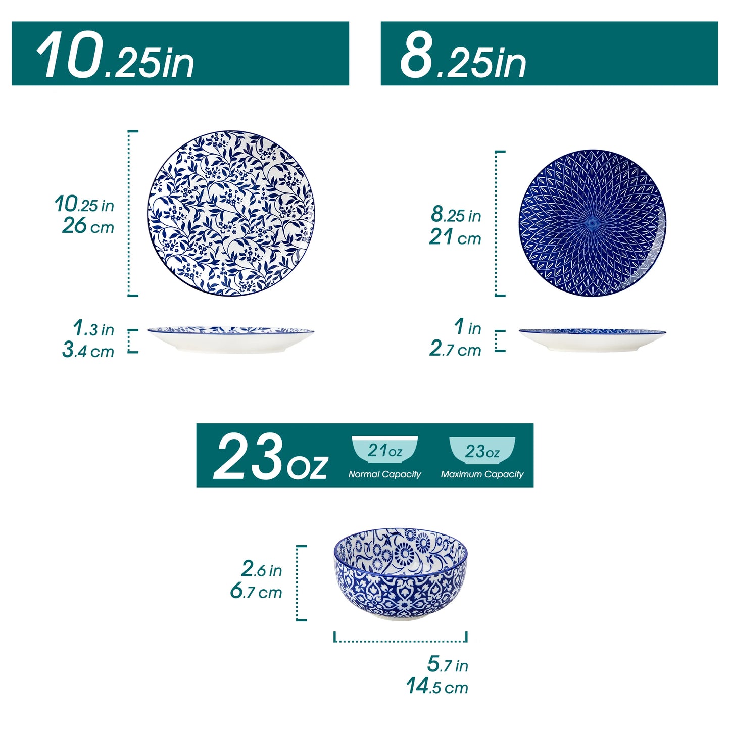 MALACASA 12 Piece Porcelain Dinner Plate Set Ceramic Tableware