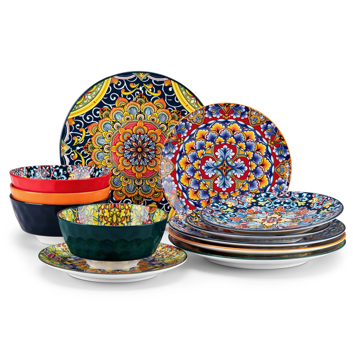 MALACASA Bohemian Ceramic Dinnerware Set 12 and 24 Pieces