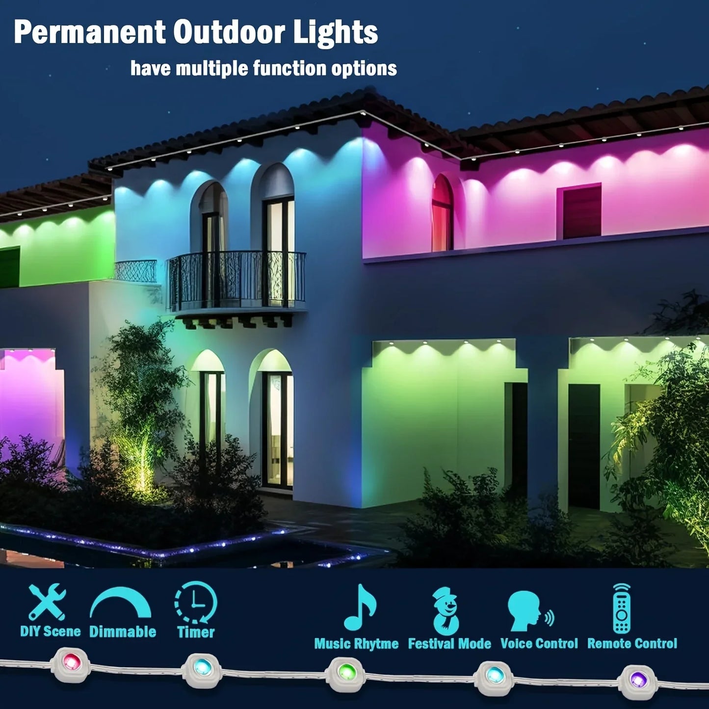 MIMIRGB Outdoor Eaves LED Light String With App Control