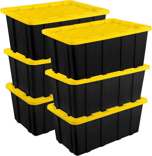 Industrial Tote Storage Bins With Lids Six-Pack Heavy-Duty Plastic Containers