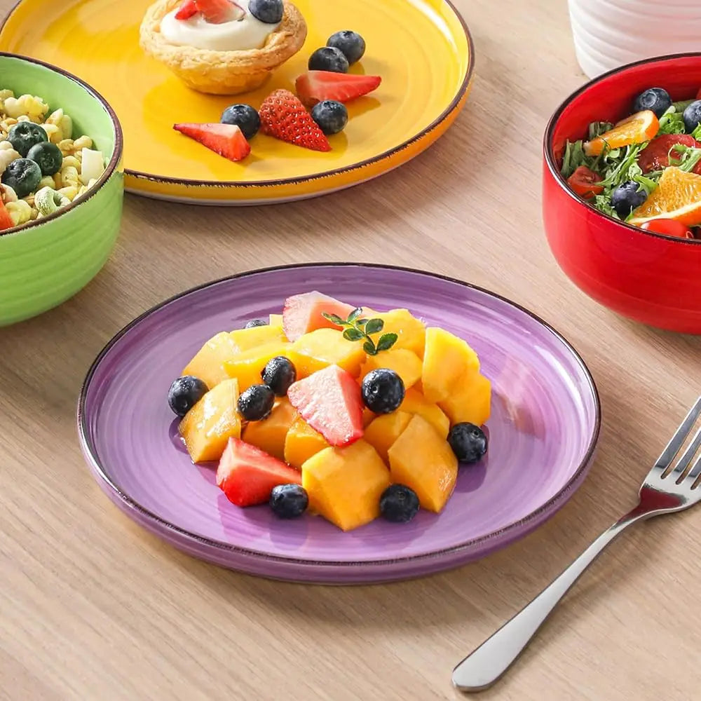 BONJEAN Stoneware Dinnerware Set Polished Plates and Bowls Dishwasher Safe
