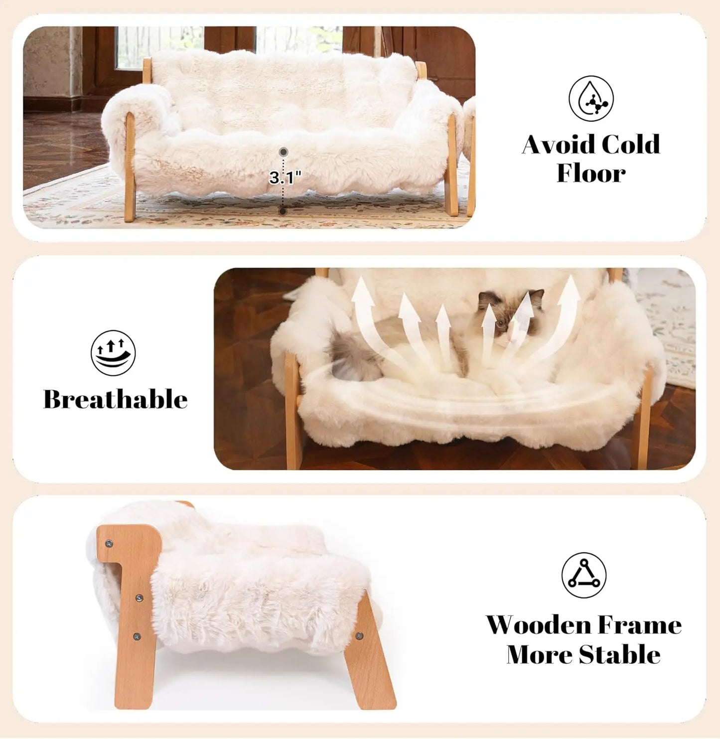 Elevated Wooden Cat Sofa Bed With Removable Washable Cover