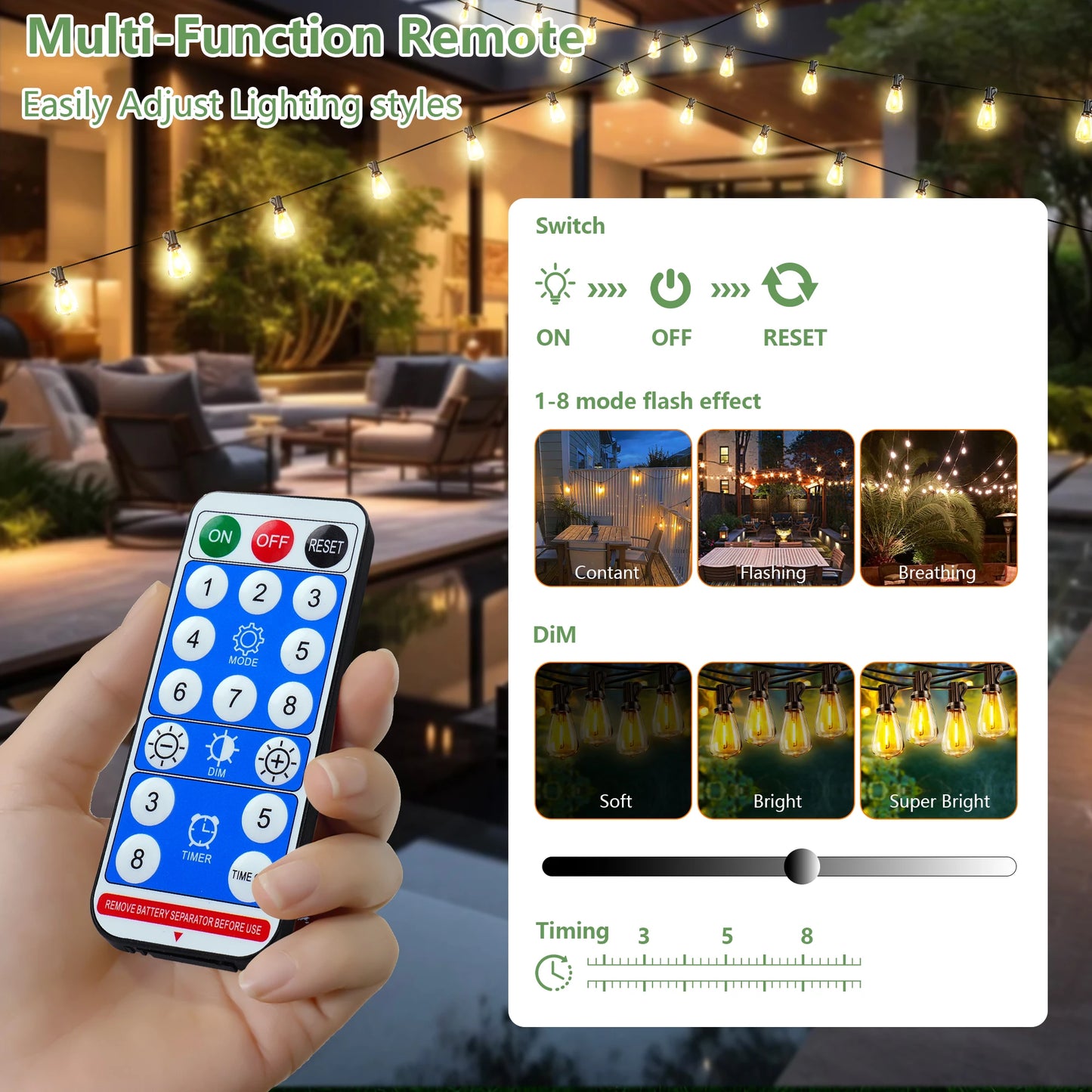 ARLGSITE Solar Outdoor String Lights IP65 Waterproof With Replaceable Bulbs