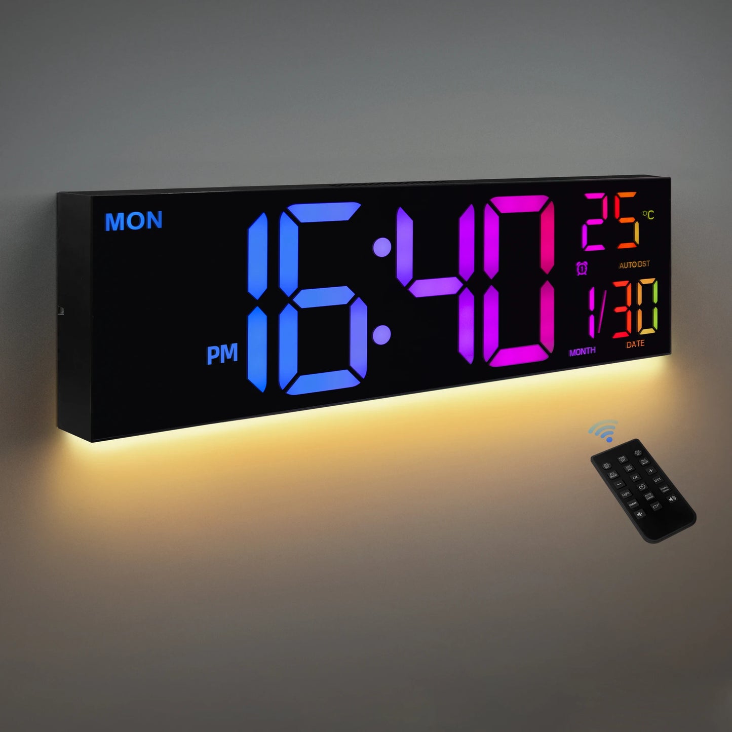 Large 16 Inch Digital Wall Clock With LED Display Remote