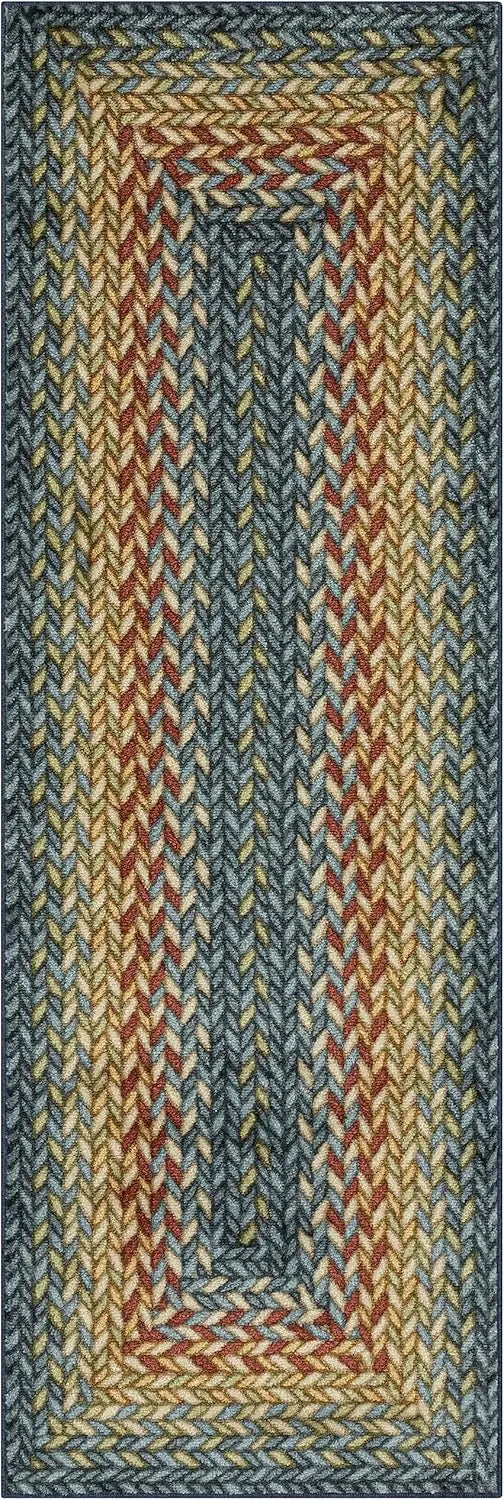 Bohemian Braided Print Rug USA Made Washable Non Slip Runner