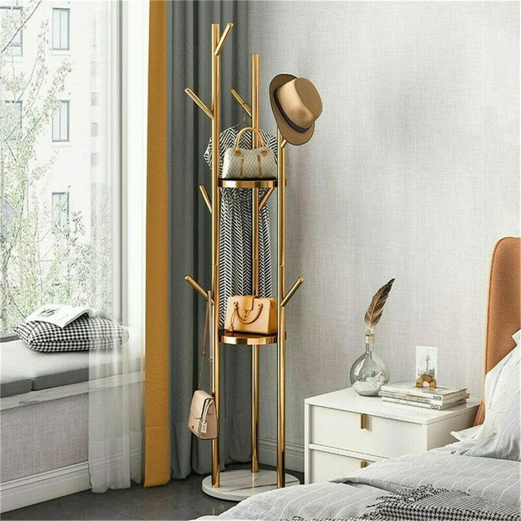 Heavy Duty Marble Coat Rack Stand Gold Metal