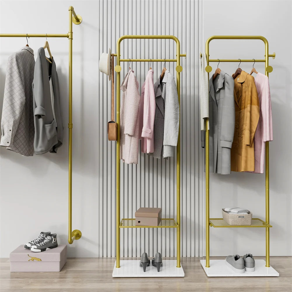 Heavy Duty Freestanding Pole Clothing Rack With Granite Stone Base