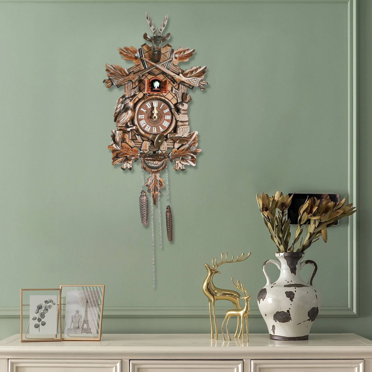 Forest Nordic Style Retro Cuckoo Wall Clock