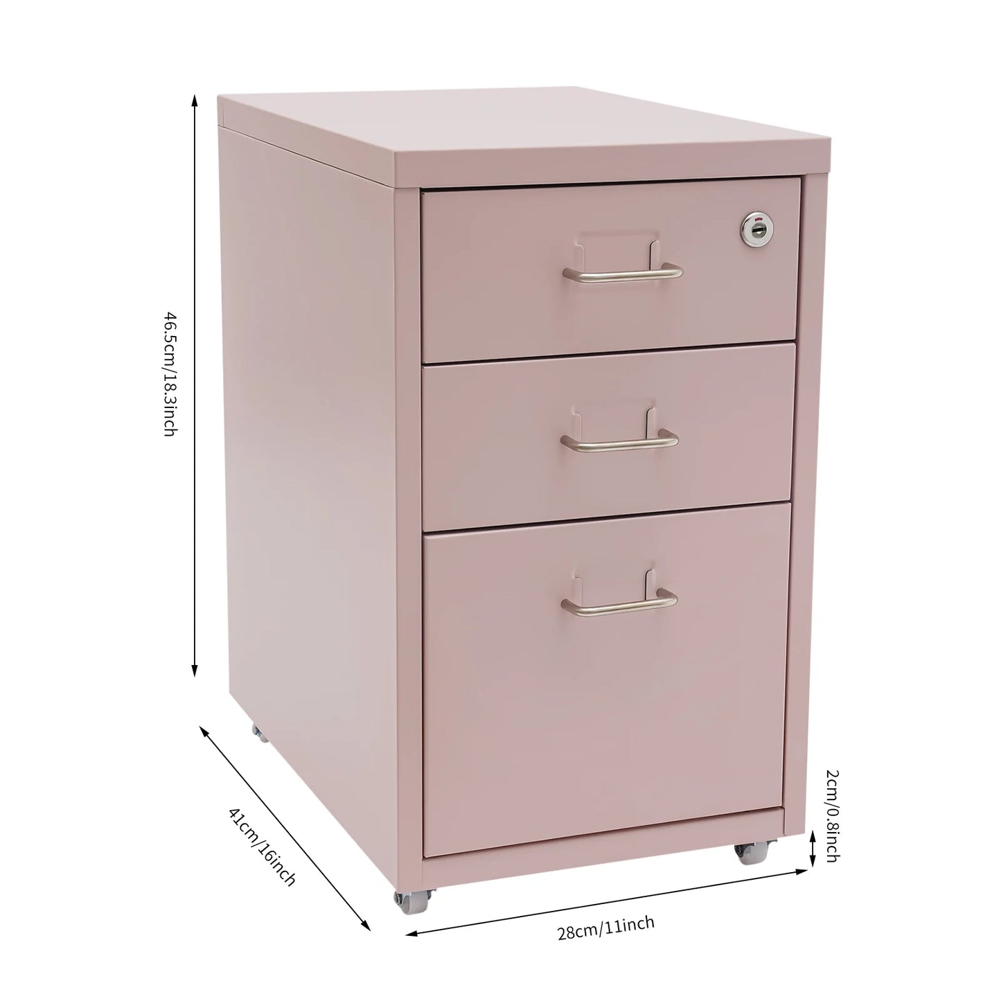 Bymaocar 3-Drawer Vertical File Cabinet With Wheels And Lock