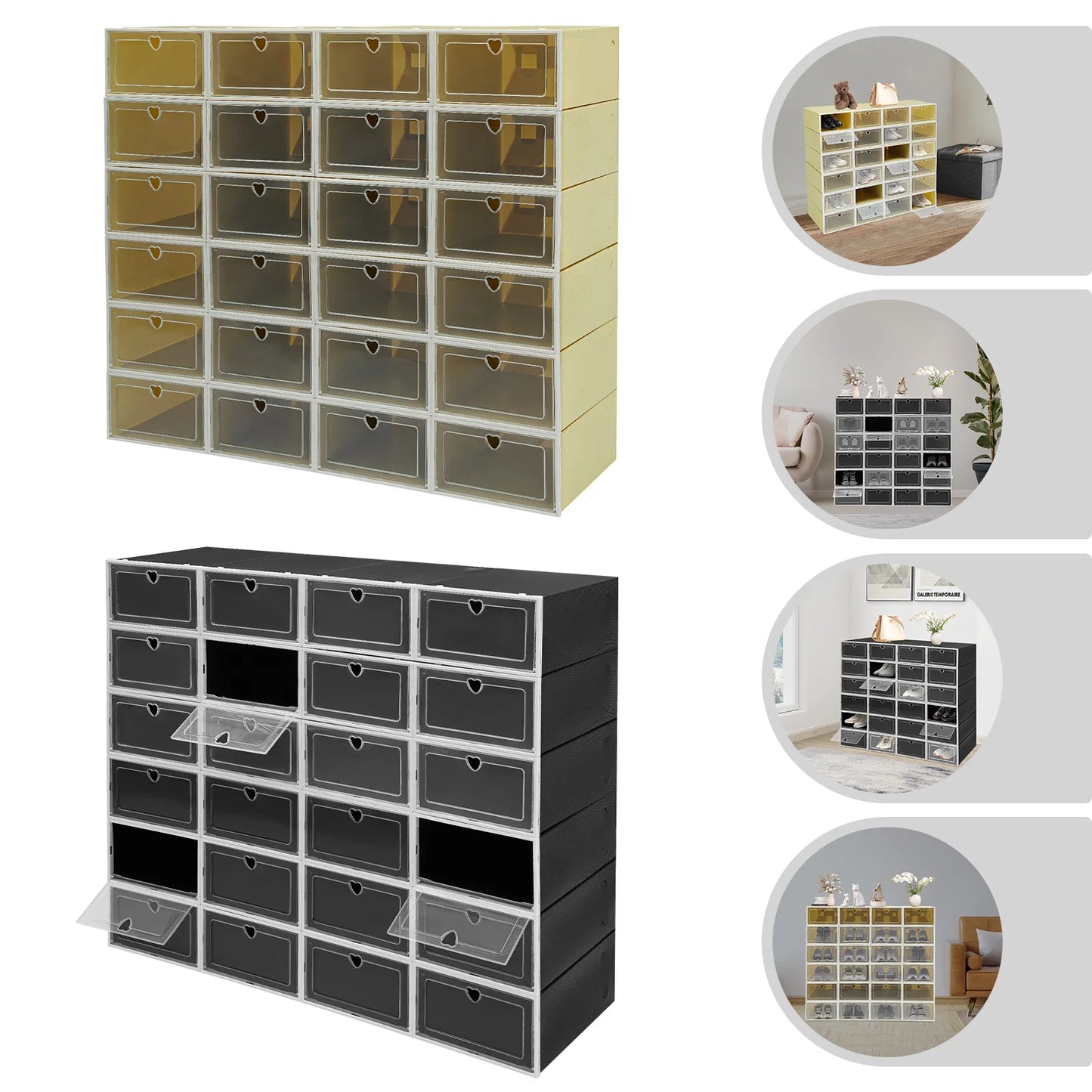 Bymaocar Stackable Shoe Organizer Boxes With Heart Shaped Hole