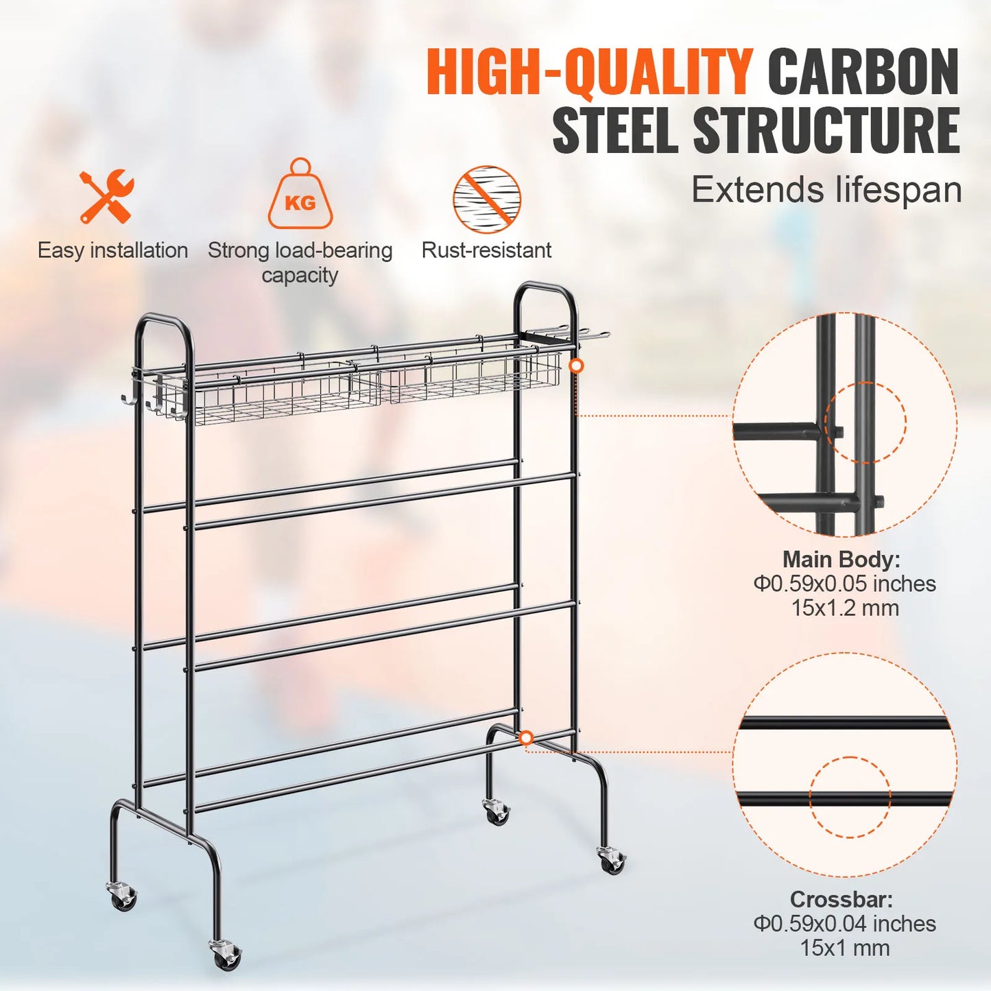 VEVOR Four-Layer Basketball Rack With Wheels Rolling Stand And Organizer