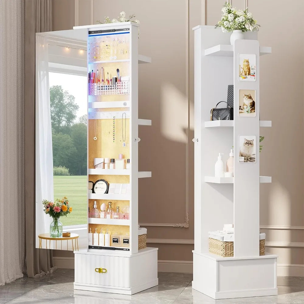 RBXC Full Length Mirror Jewelry Cabinet with Stand and Storage