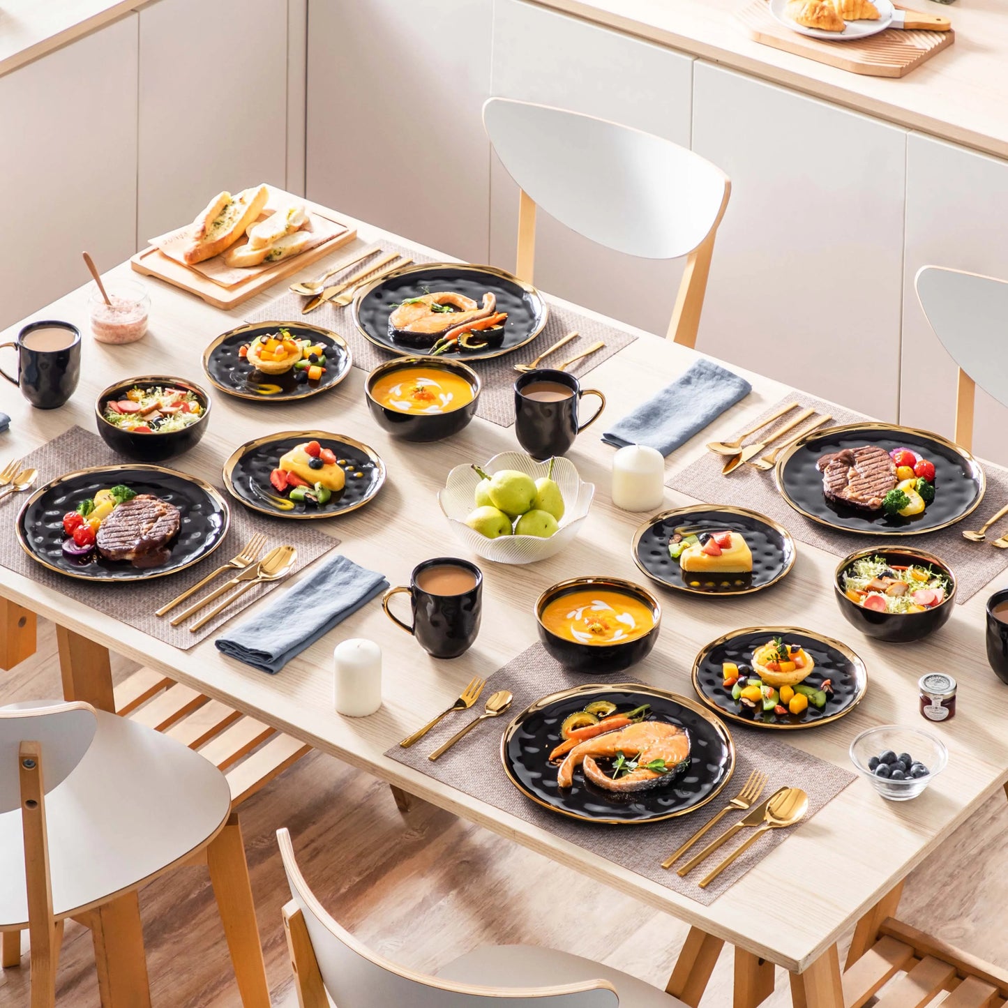 Malacasa Porcelain Dinnerware Set With Gold Trim Collection