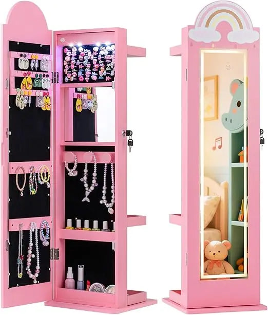Jewelry Cabinet With LED Lights and Full Length Mirror