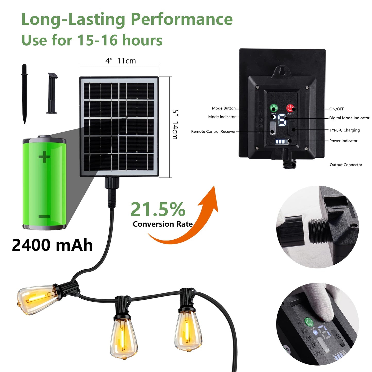 ARLGSITE Solar Outdoor String Lights IP65 Waterproof With Replaceable Bulbs