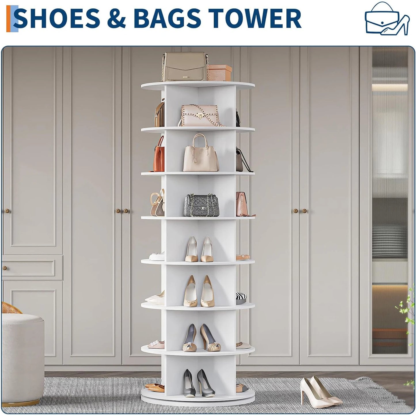 HobbyLane 7 Tier Rotating Shoe Rack Tower Free Standing Organizer