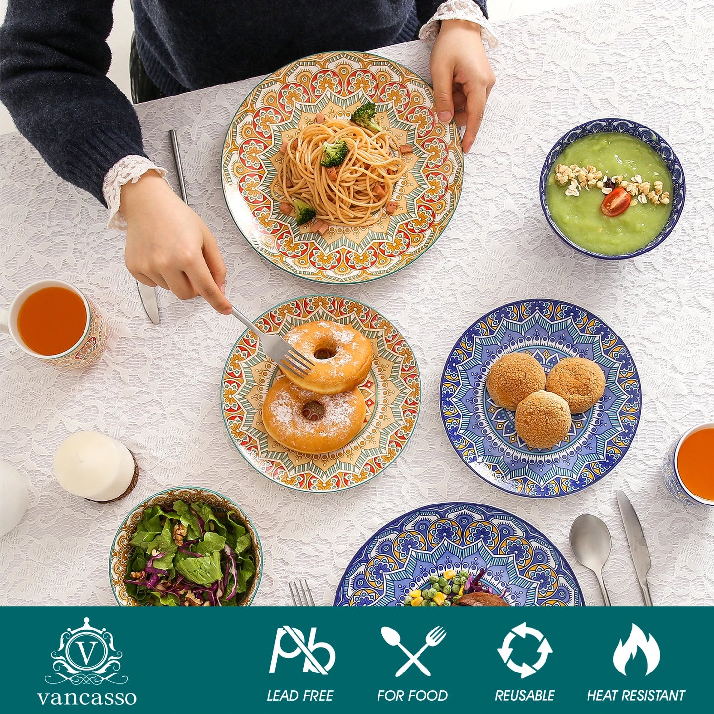 MALACASA Mandala Dinnerware Set Ceramic Porcelain 16 32 48 Pieces
