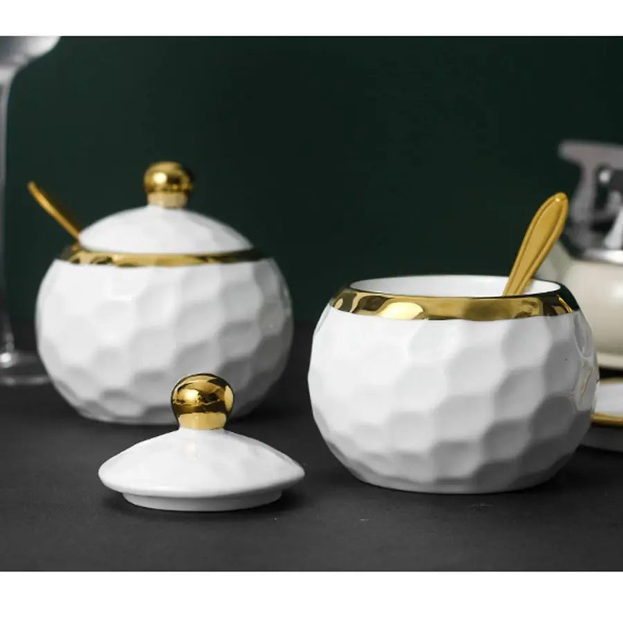 Porcelain Sugar Bowl Condiment Pot Salt Container With Lid