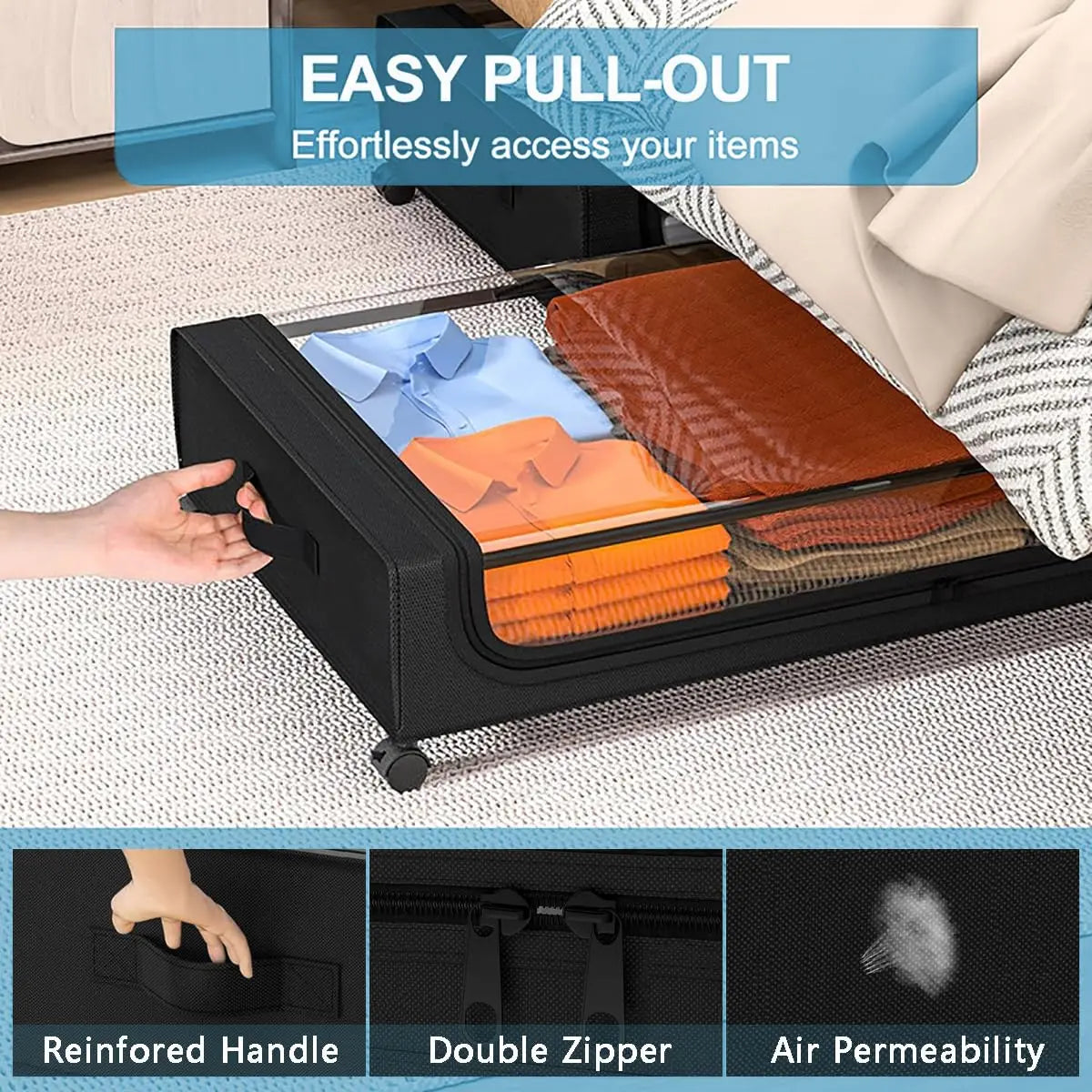 Under Bed Storage With Wheels 2-Pack Clear Lids