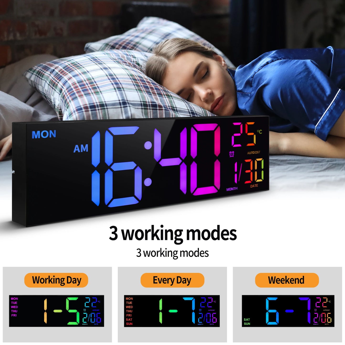 Large 16 Inch Digital Wall Clock With LED Display Remote