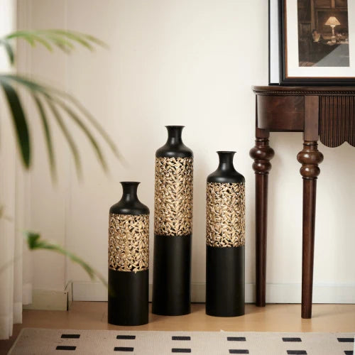 3 Modern Tiered Metal Floor Vases Set for Home Decor