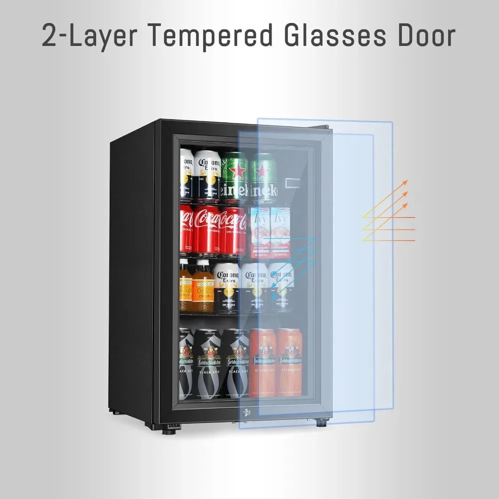 Beverage Refrigerator Freestanding Cooler With Double Glass Doors