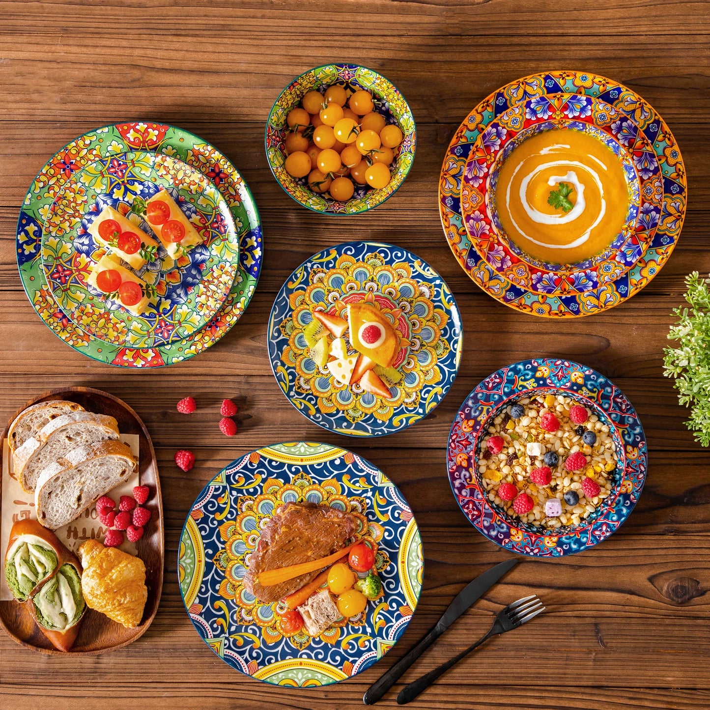MALACASA Bohemian Ceramic Dinnerware Set 12 and 24 Pieces