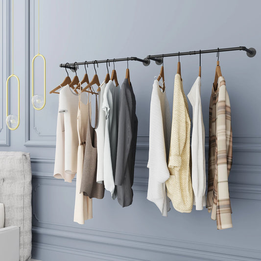 Industrial Pipe Clothes Rail Rack Wall Mounted Garment Organizer