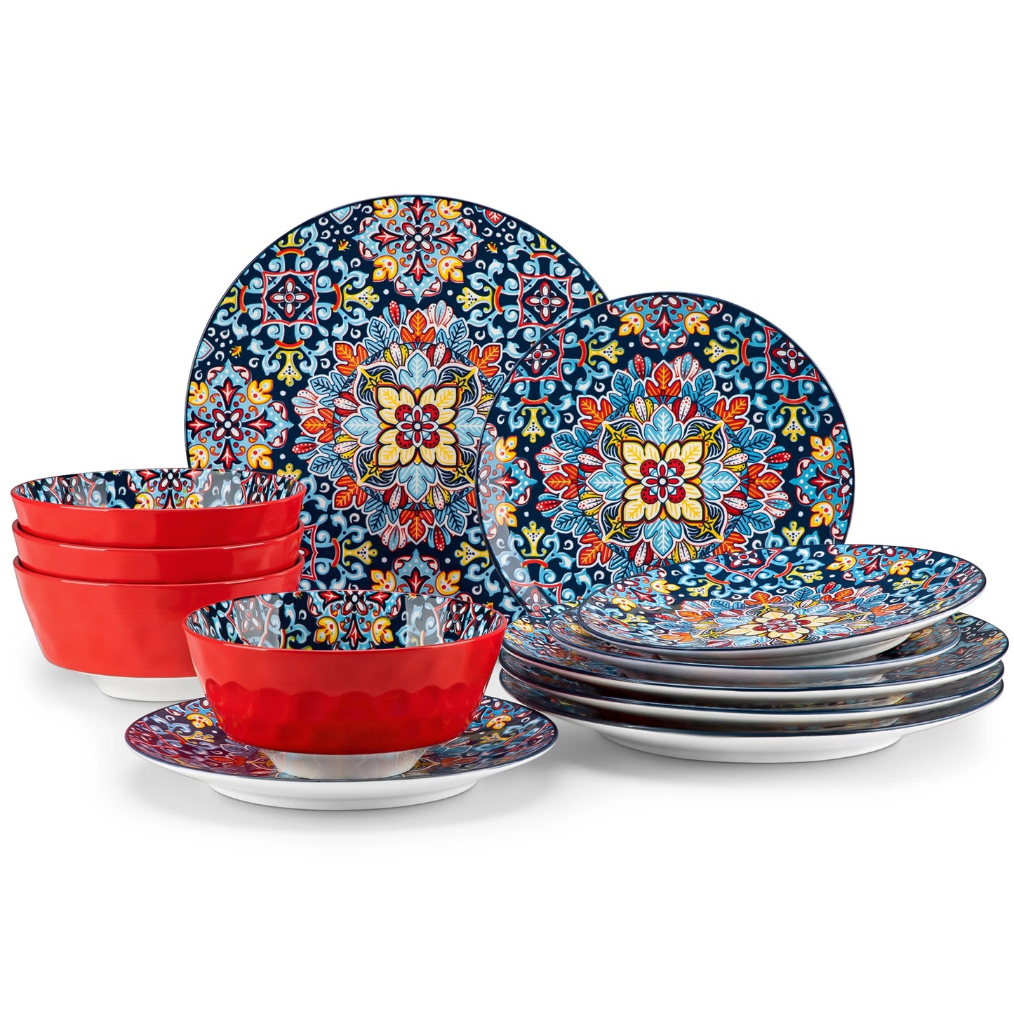 MALACASA Bohemian Ceramic Dinnerware Set 12 and 24 Pieces