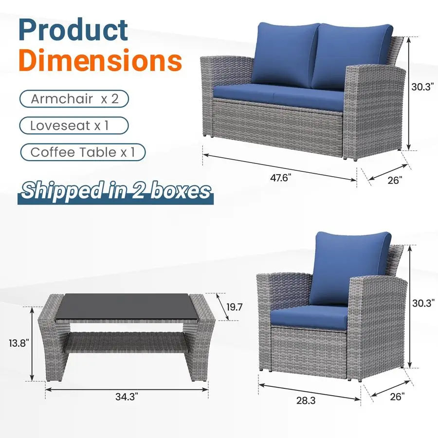 4 Piece Outdoor Wicker Patio Furniture Set With Cushions