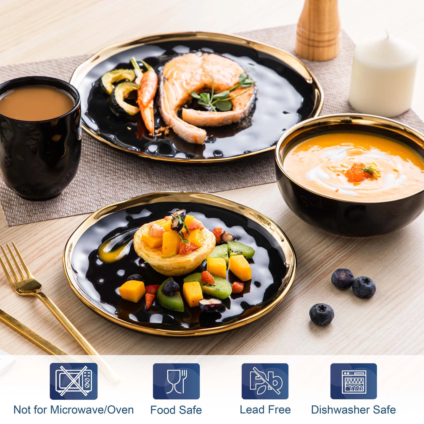 Malacasa Porcelain Dinnerware Set With Gold Trim Collection