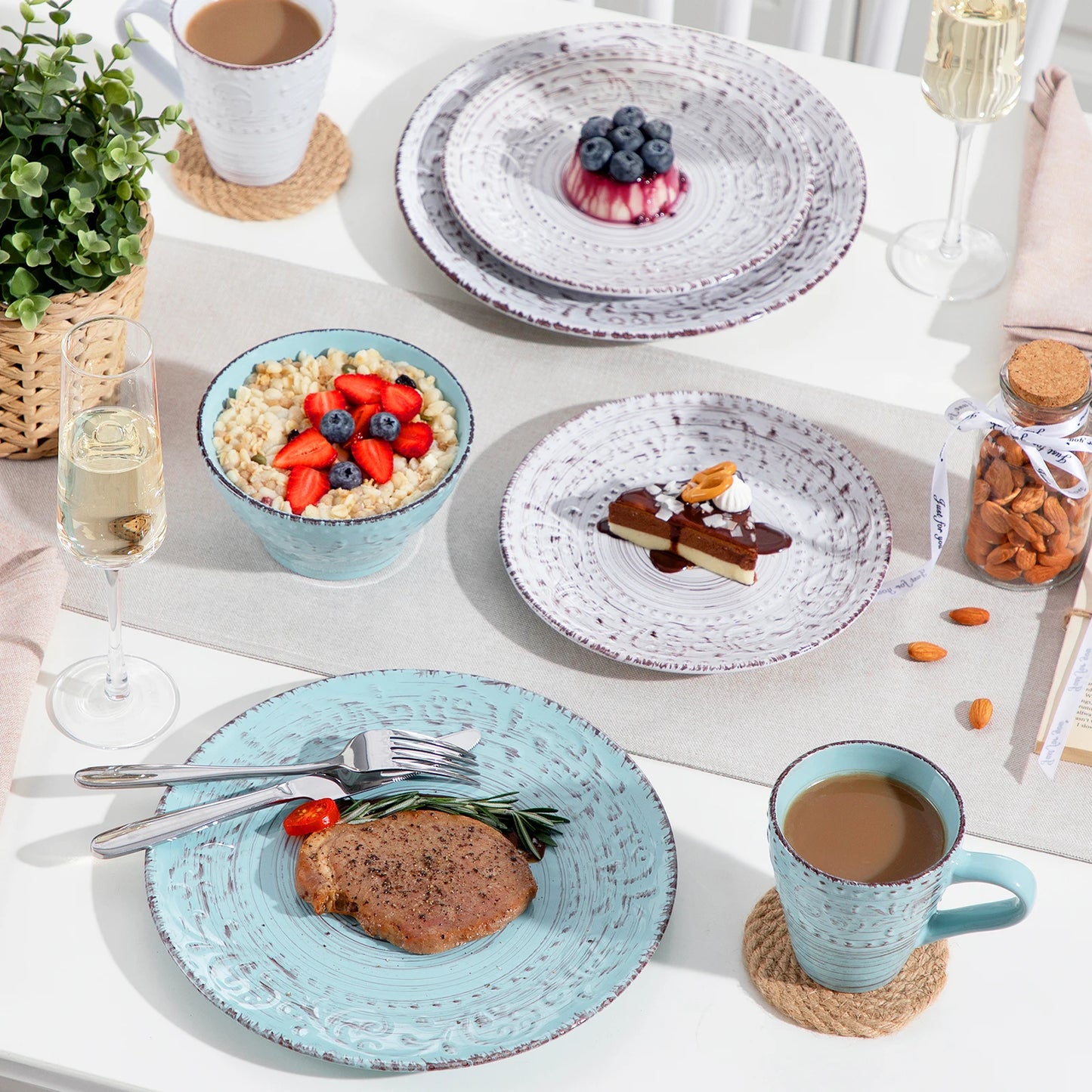 MALACASA Stoneware Dinner Set Ceramic Tableware Collection