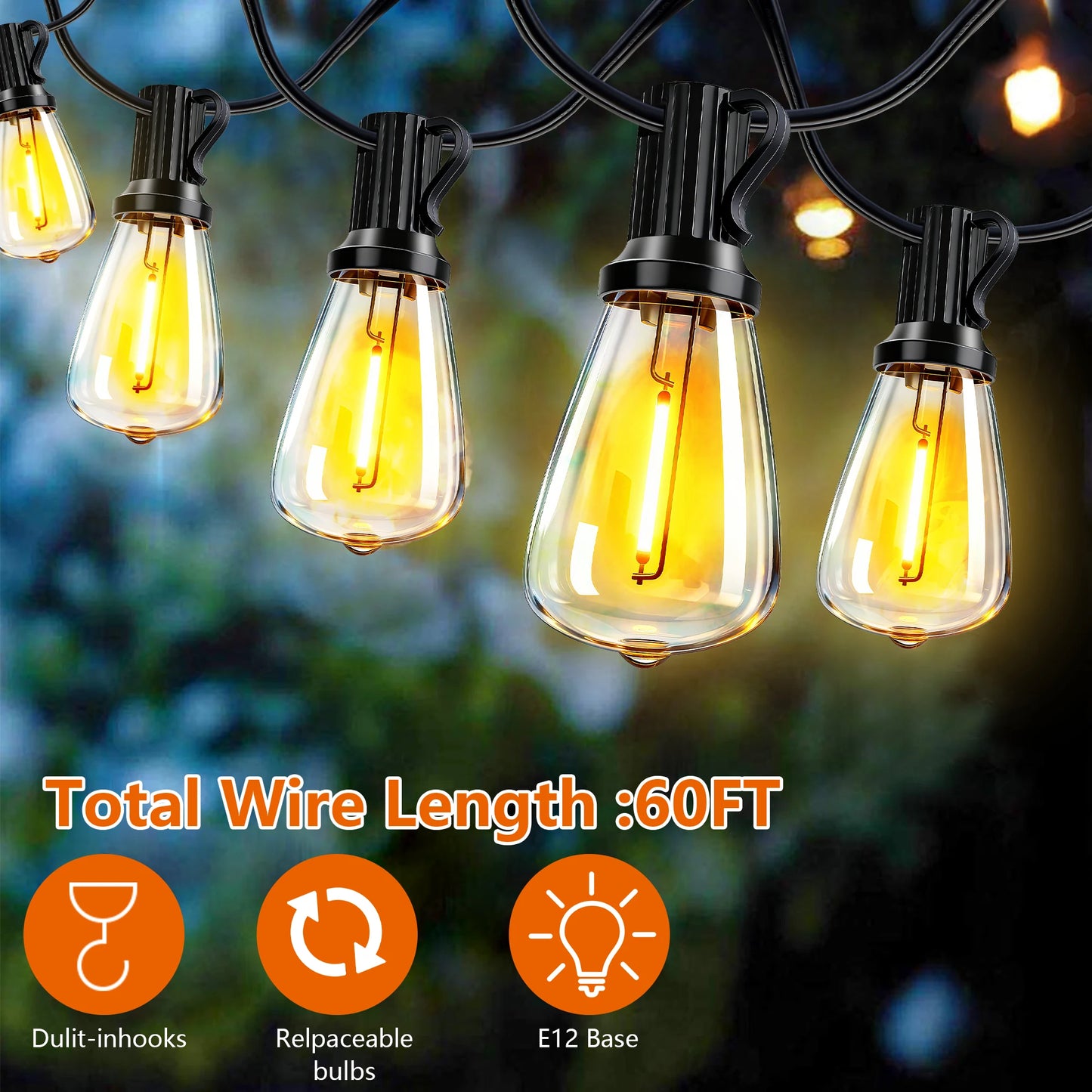 ARLGSITE Solar Outdoor String Lights IP65 Waterproof With Replaceable Bulbs