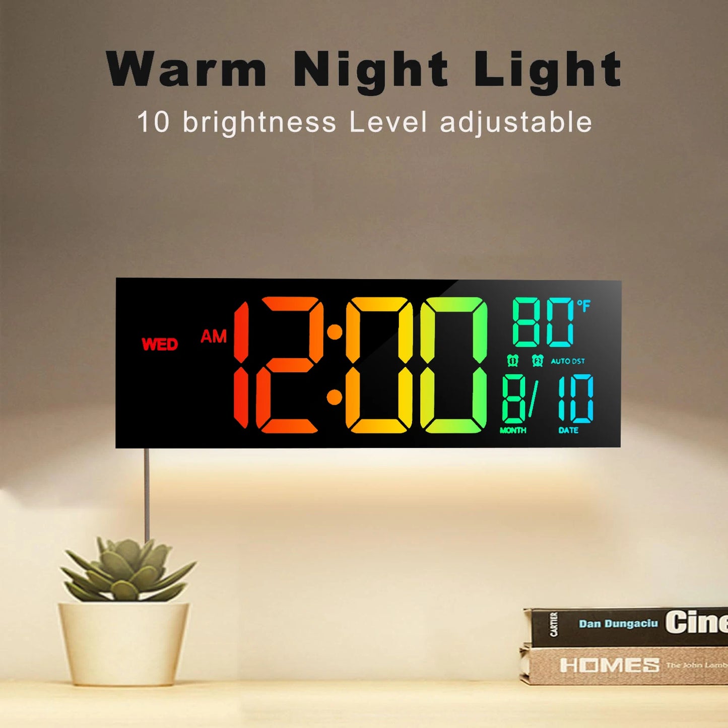 Large 16 Inch Digital Wall Clock With LED Display Remote
