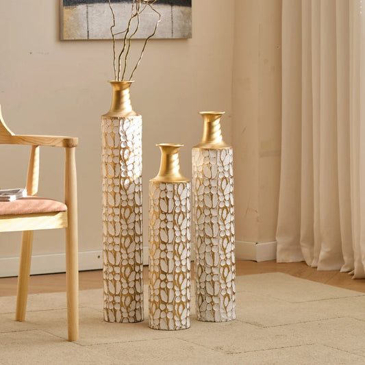3 Modern Tiered Metal Floor Vases Set for Home Decor