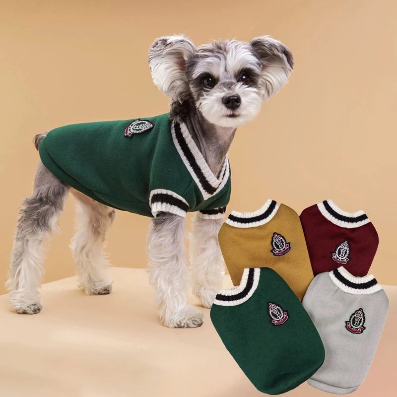 Winter Warm Dog Sweater College Style V Neck Knitwear Dogs
