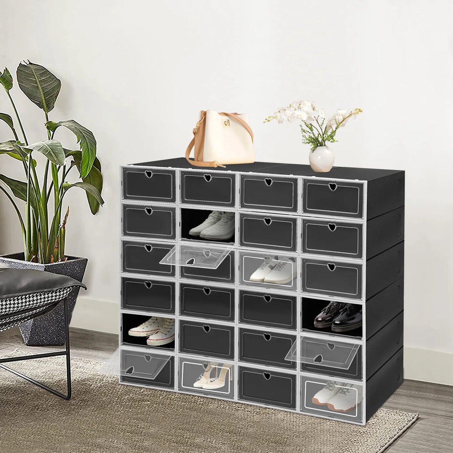Bymaocar Stackable Shoe Organizer Boxes With Heart Shaped Hole