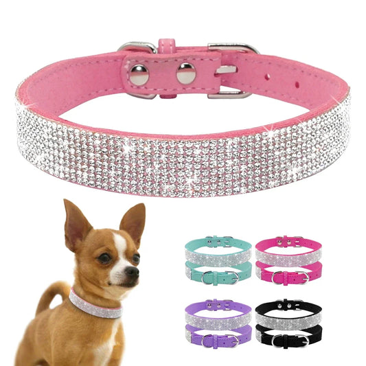 Crystal Glitter Rhinestone Dog Collar With Zinc Alloy Buckle