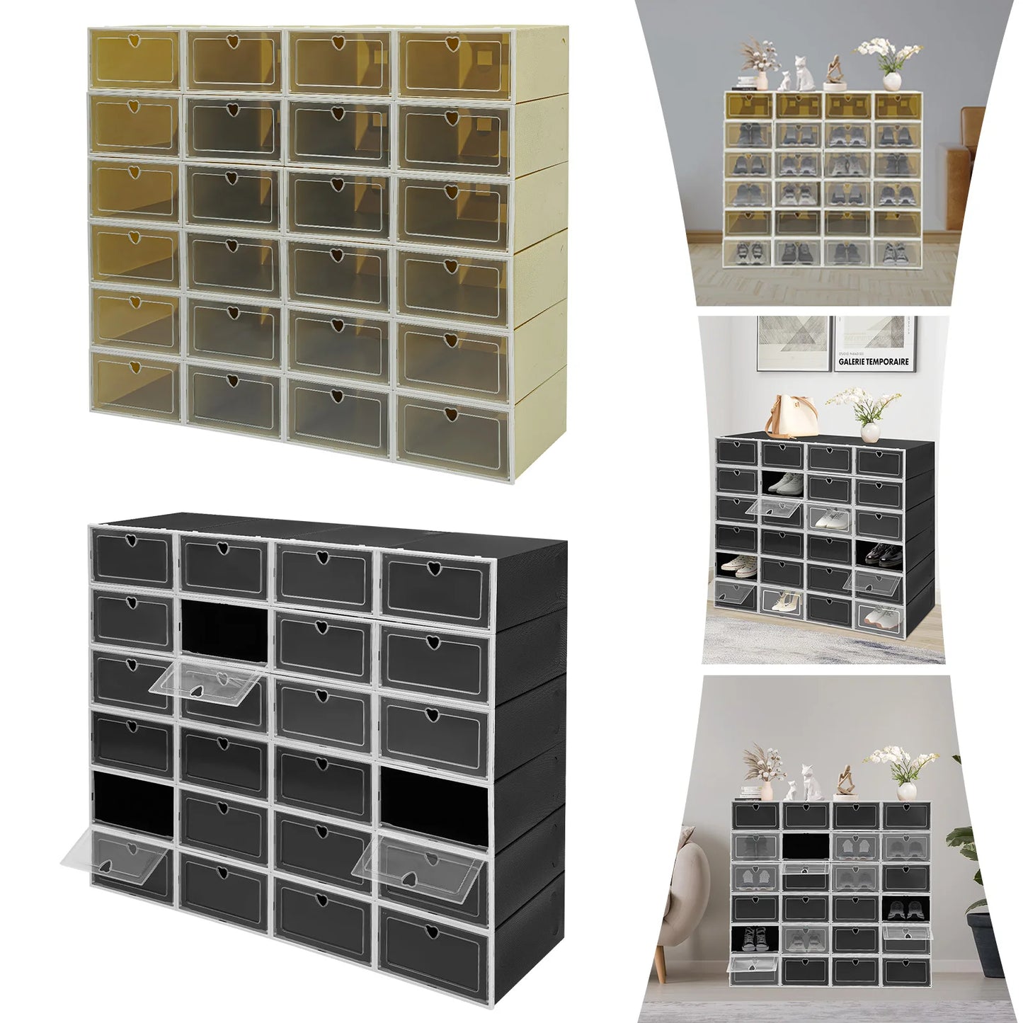 Bymaocar Stackable Shoe Organizer Boxes With Heart Shaped Hole