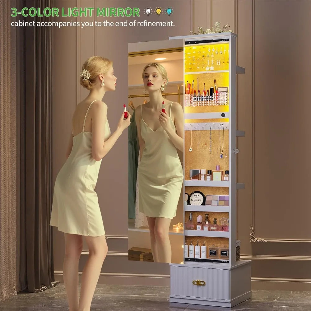 RBXC Full Length Mirror Jewelry Cabinet with Stand and Storage